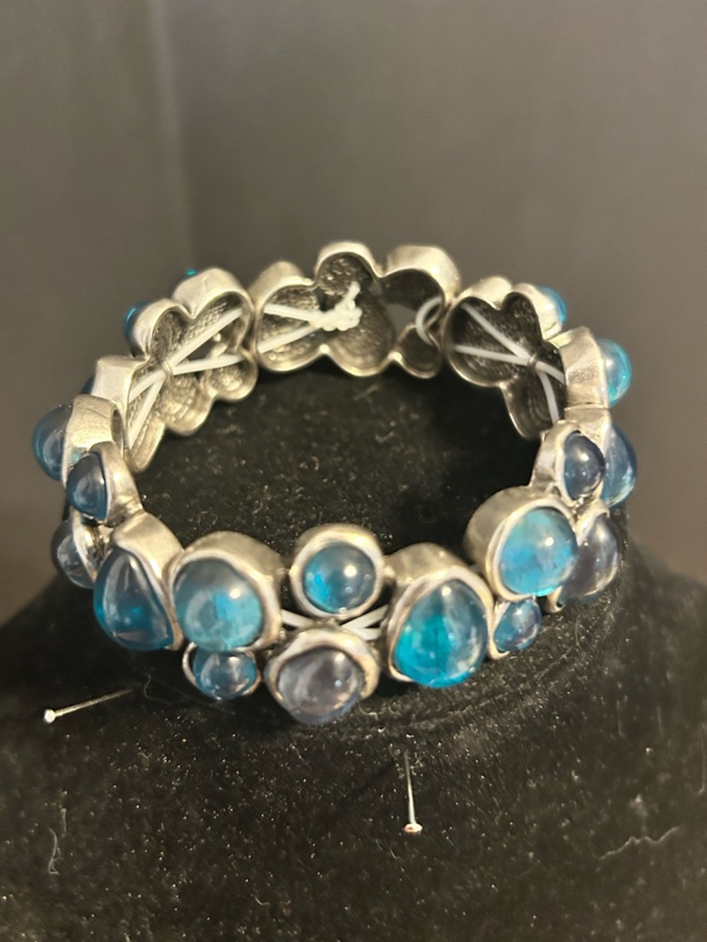 Blue Cabochon Multi-Stone Silver Bracelet - Unbranded - Picture 3 of 4
